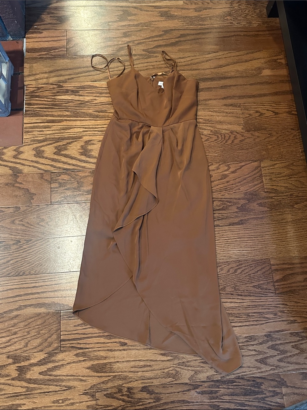 Gianni Bini Brown High-Low Ruffle Spaghetti Strap Dress